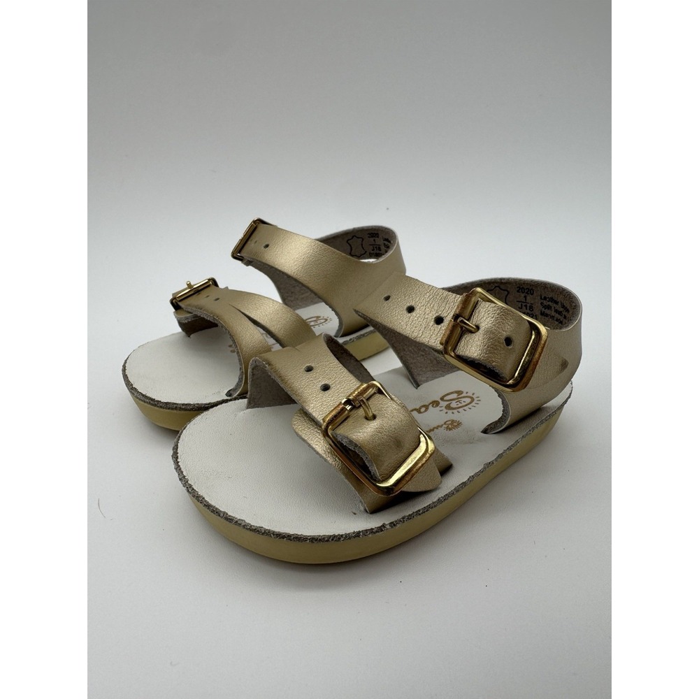 Toddler Girls Gold‎ Buckle Sandals Size 1 Double Strap Casual Shoes